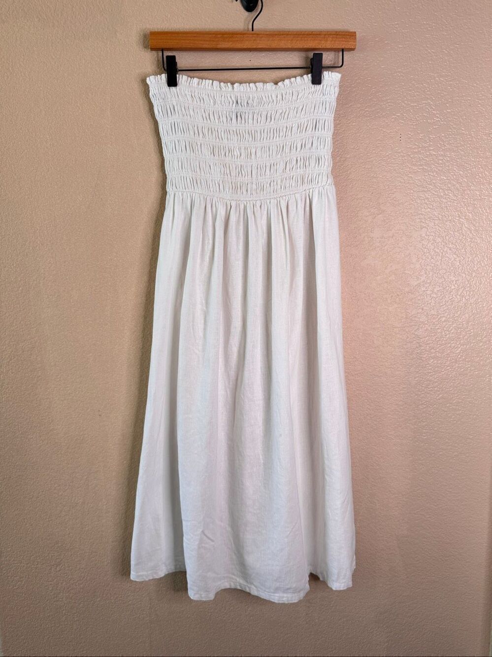 Forever 21 Smocked Tube Top Midi Dress Medium White Y2K 2000s Beachy Strapless